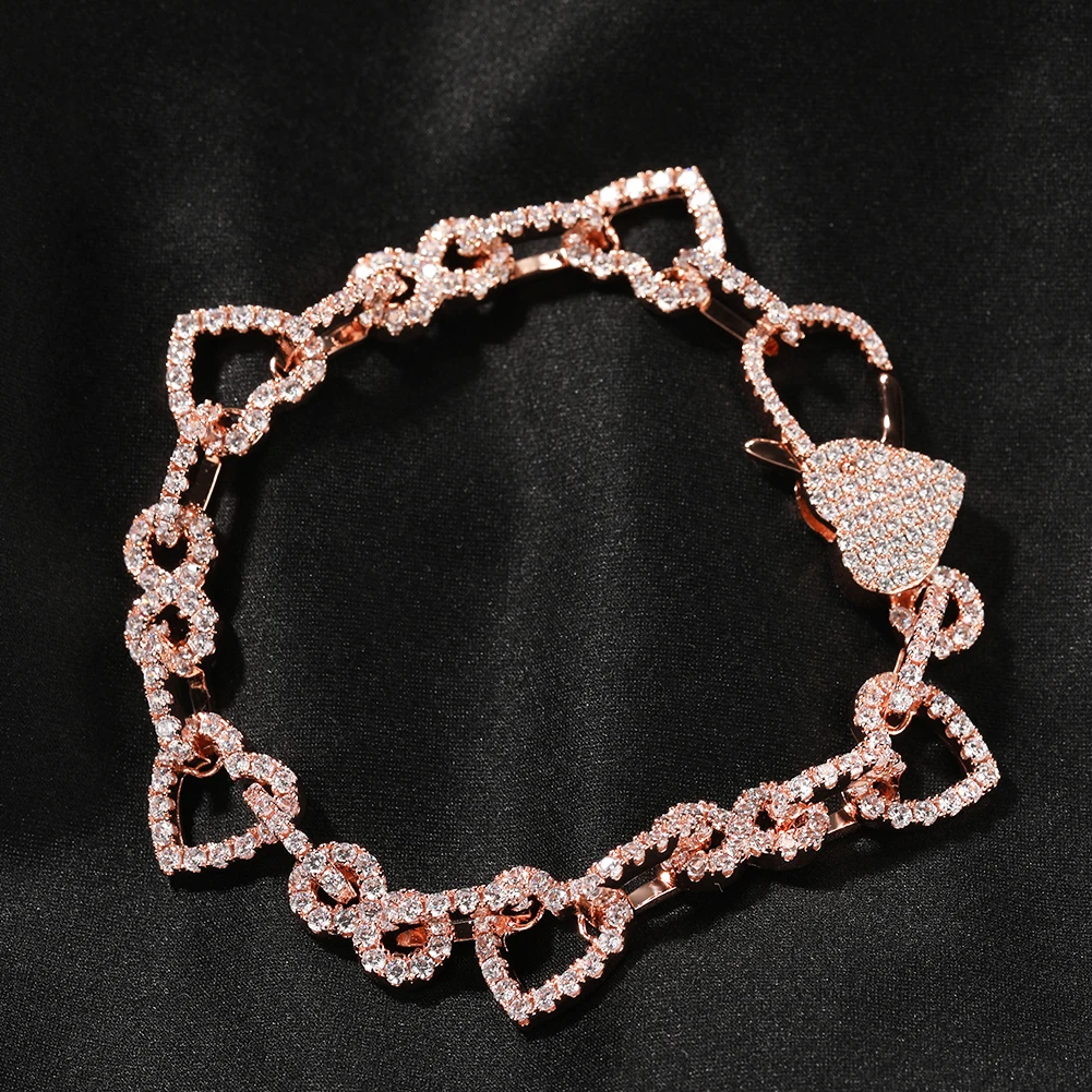 THE BLING KING Iced Out Hollow Heart Necklace Micro Paved 5A Cubic Zirconia Link Chain Bracelet HipHop Jewelry For Gift