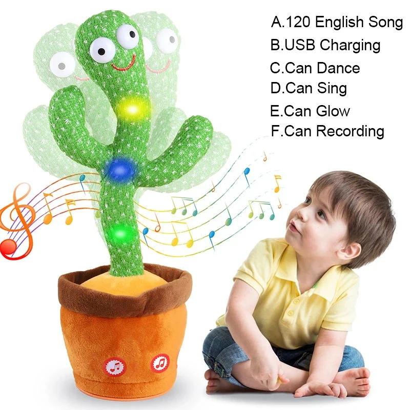 Electric Interactive Toy Plush Toys Dancing Cactus Toy Kids Dancing Talking Cactus Toys Interactive Talking Sunny Cactus Electronic Plush Toy Home Decoration for Children Xmas Gifts