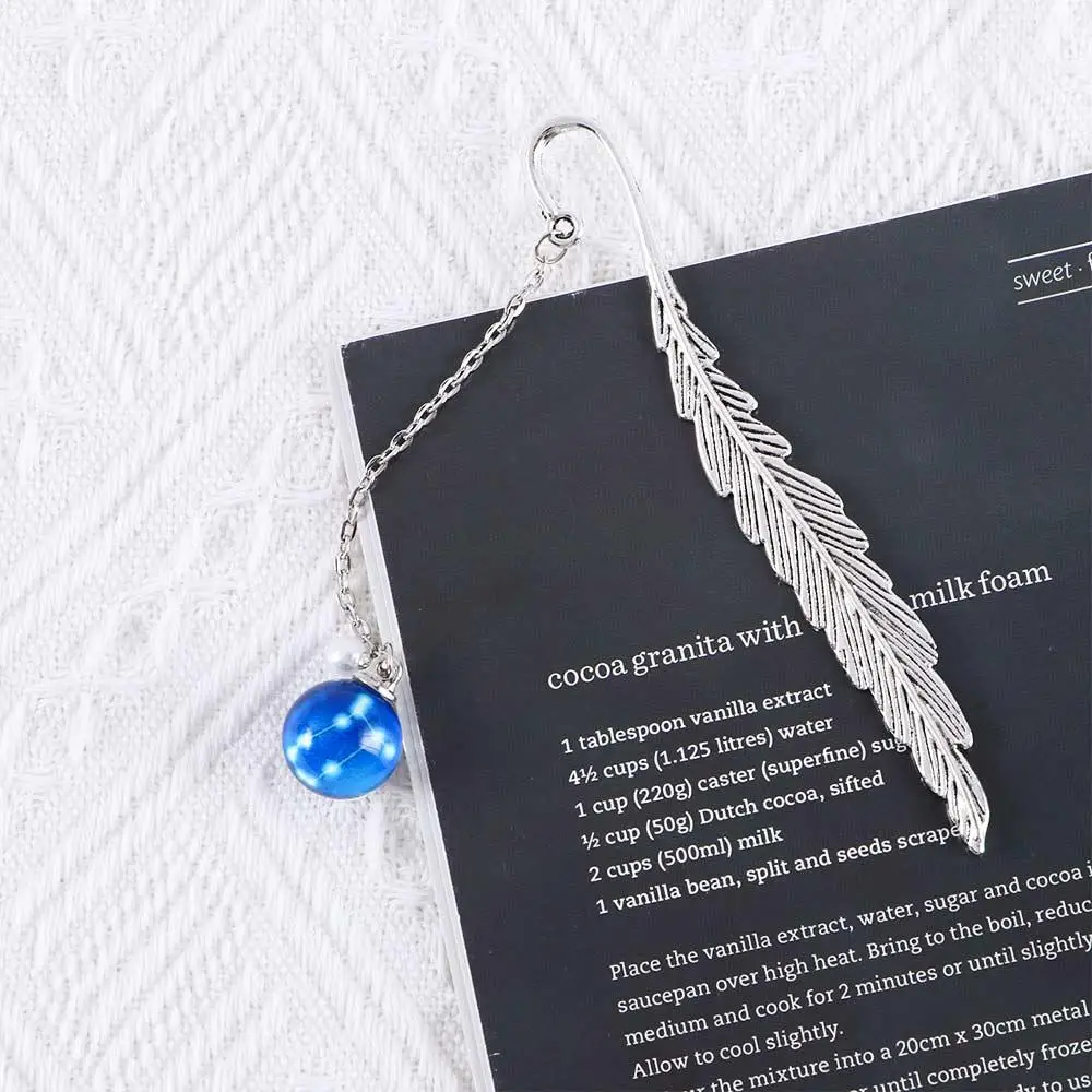 Metal Book mark Luminous Reading Feather Bookmark Bookmark Pendant 12 Constellation Noctilucent