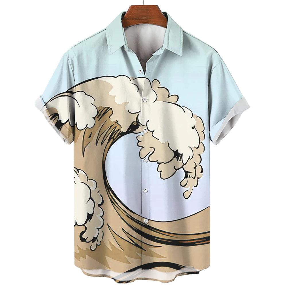 thumbnail image 1 of Nuevas camisetas gráficas de olas del océano para hombres, ropa de surf 3D, camisetas de playa hawaianas, ropa vintage Y2k de manga corta, tops con solapa, 1 of 5