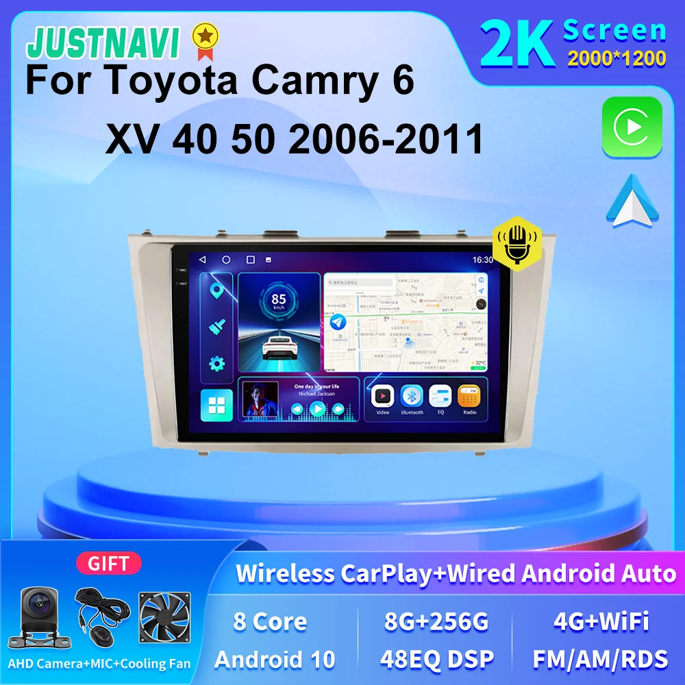 

JUSTNAVI 2K Screen 4G LTE Car Radio Multimedia GPS Head Unit For Toyota Camry 6 XV 40 50 2006 2007 2008 2009 2010 2011 Carplay