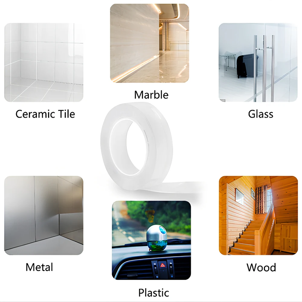Double Sided Tape 1m3m5m 1mm Thickness Nano Tape Waterproof Wall Sticker Reusable Heat Resistant Bathroom Home Decoration Transparent