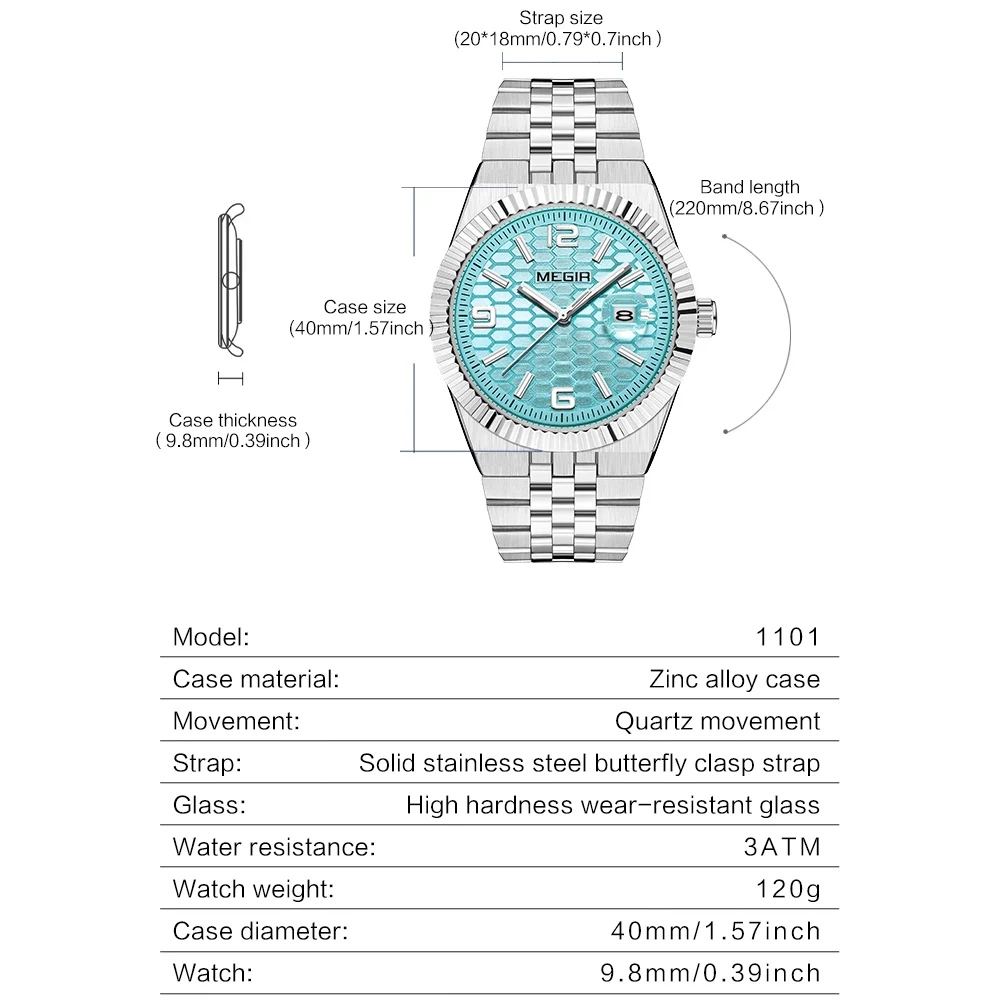 MEGIR New Quartz Watch for Men  Luxury Brand Stainlss Steel Date Man Wristwatch Fashion Waterproof Clock Original Mens Watches - 3
