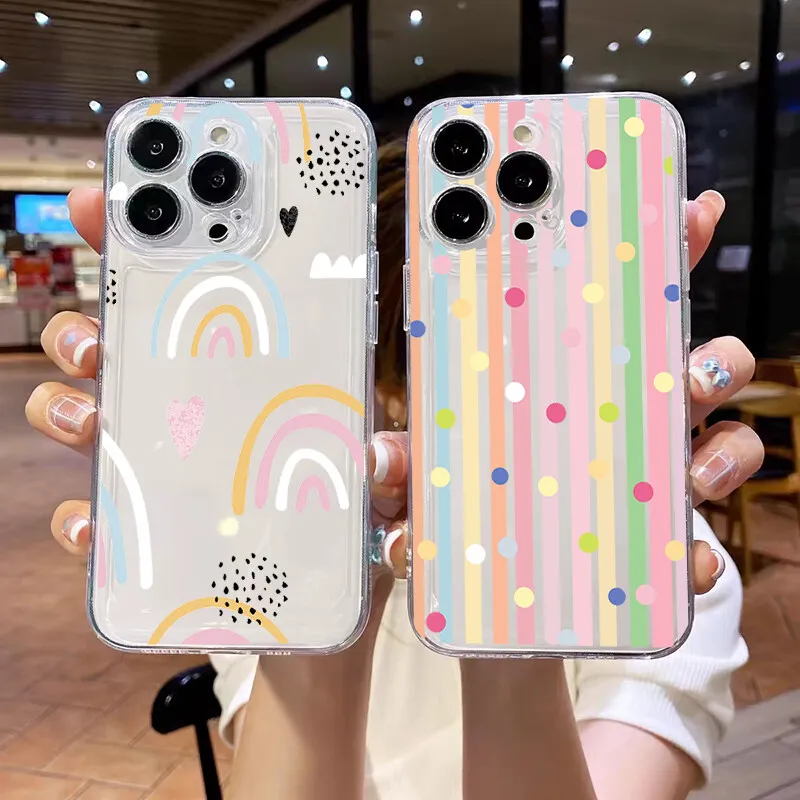 Clear Colorful Wave Point Love Heart TPU Phone Case Cover