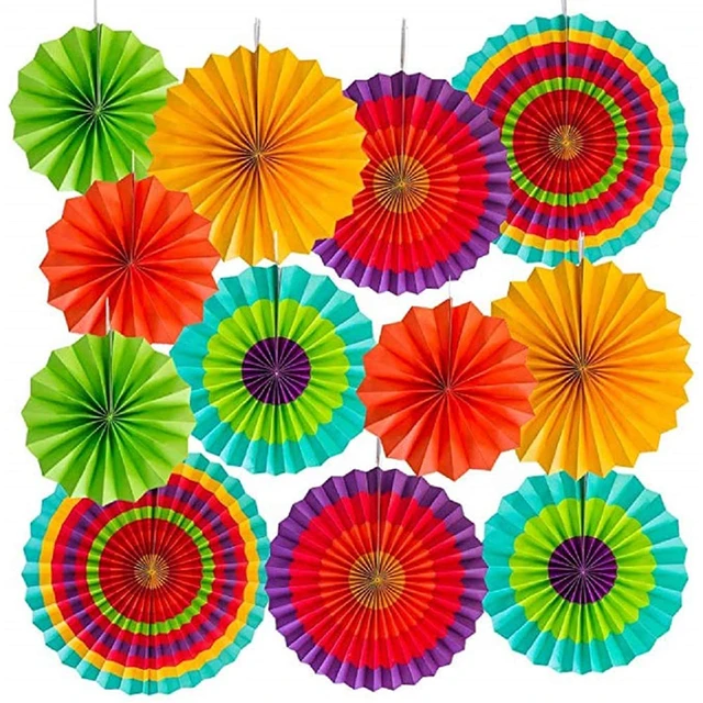 12Pcs Muiltcolor Hanging Paper Fans Party Decor Fiesta Party Supplies Photo  Props for Cinco De Mayo Carnival Tuesday Kids Party Birthday Baby Shower