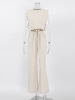 مجموعة قمصان نسائية كتان للعطلات لصيف وربيع 2023 ، مجموعة قطع علوية قصيرة ، مجموعة ملابس نسائية مكونة من قطعتين متناسقة 1