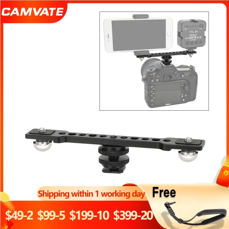 

CAMVATE Double-ended 1/4"-20 Screw Mount Extension Bracket Cheese Bar Arm with Shoe Adapter for Camera Tripod LED Light Phone