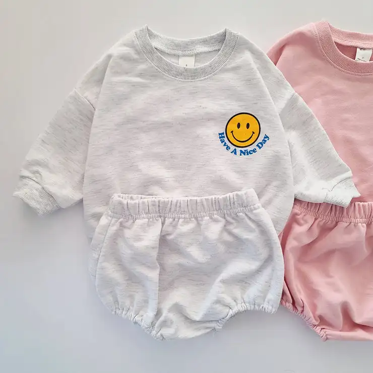 baby outfit matching set Baby Girls Clothes Sets Cotton Smiley Face Print Tops Sweatershirt+PP Short Pants Toddler Kids Boy Sports Set 2pcs Suit Outfits baby's complete set of clothing