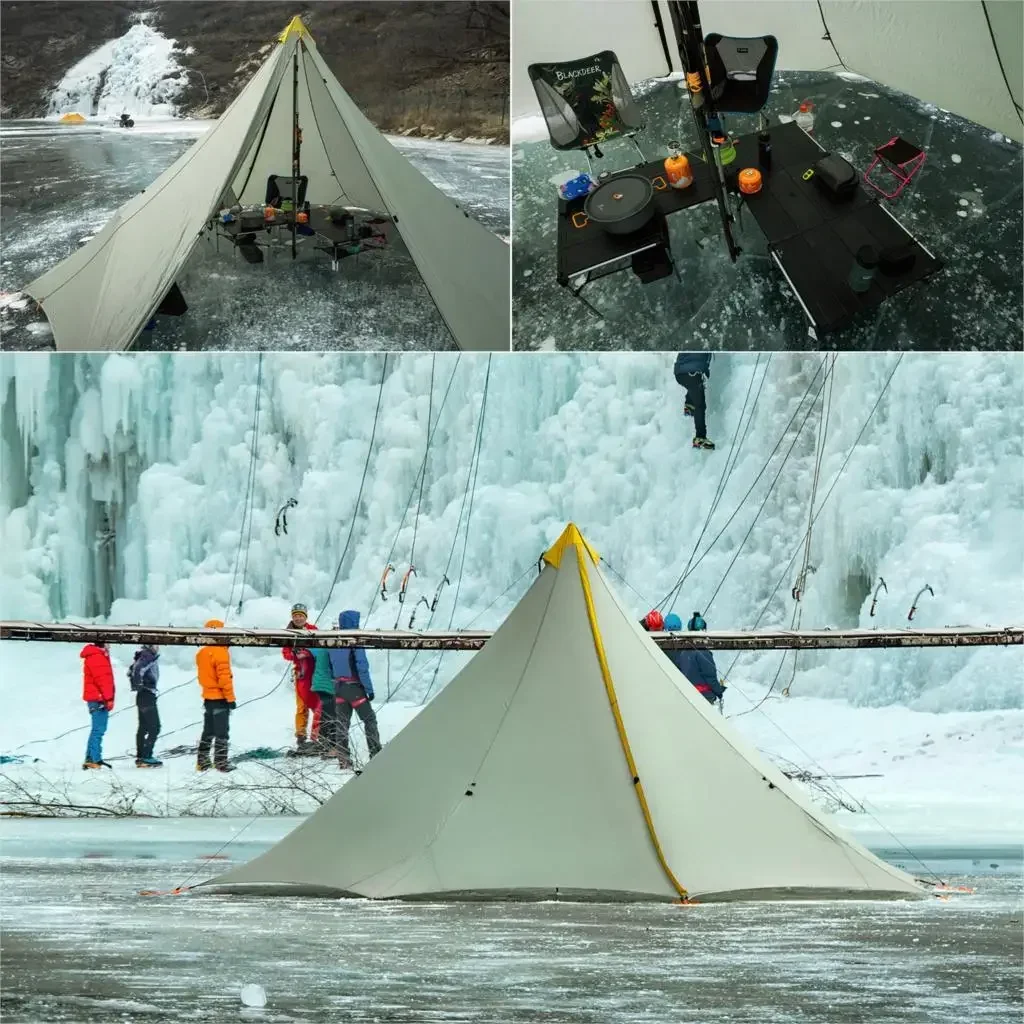 Ultralight 1350g 4 Season 10 Person 20D Nylon Both Sides Silicon Coating Rodless Pyramid Large Space Tent Flysheet Awning Canopy