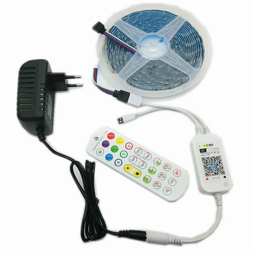 

12V 5050 intelligent LED Strip + app music 24 key controller for wall stair light KTV DJ party bar light + 110V 220V adapter