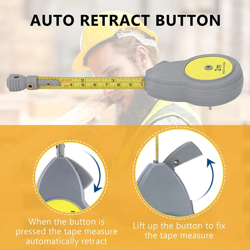 Professional 2M Rotape Compass Tape Measure with 10 Pencil Leads and Versatile Fixable Button