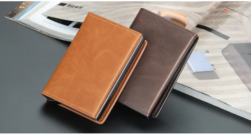 2024 Magnet-Anti-RFID-blockierendes Ausweis-Kreditkartenetui für Herren, Leder-ID-Bank-Geldbörsen mit magnetischer Schnalle, Kartenhalter – Detail 14