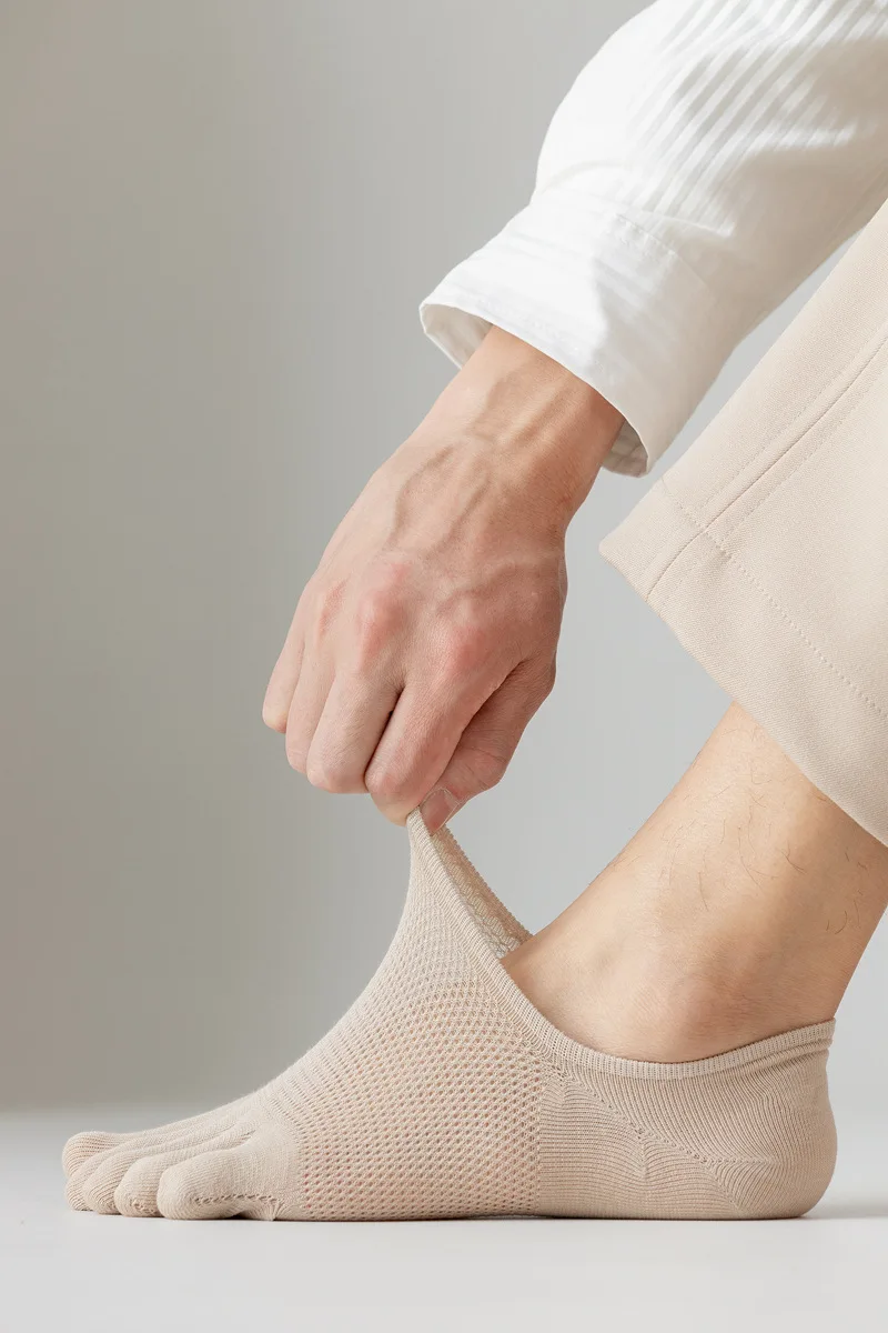 3 Paar Herrenmode offene Zehen schweiß absorbierende Boots socken Baumwolle atmungsaktive unsichtbare Knöchel kurze Socken elastische Mann Fingers ocken – Detail 5