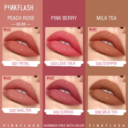 PINKFLASH 쉬머 리퀴드 립스틱, 방수, 오래 지속되는 모이스처라이징 립 글로스, 내추럴 샤인, 스무스 립 틴트, 메이크업 화장품 3