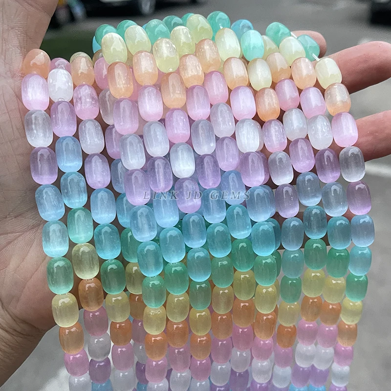 8*12mm Dyed Color Multicolor Selenite Stone Barrel Shape Beads Smooth Loose Spacer For Jewelry Making Diy Necklace Bracelet