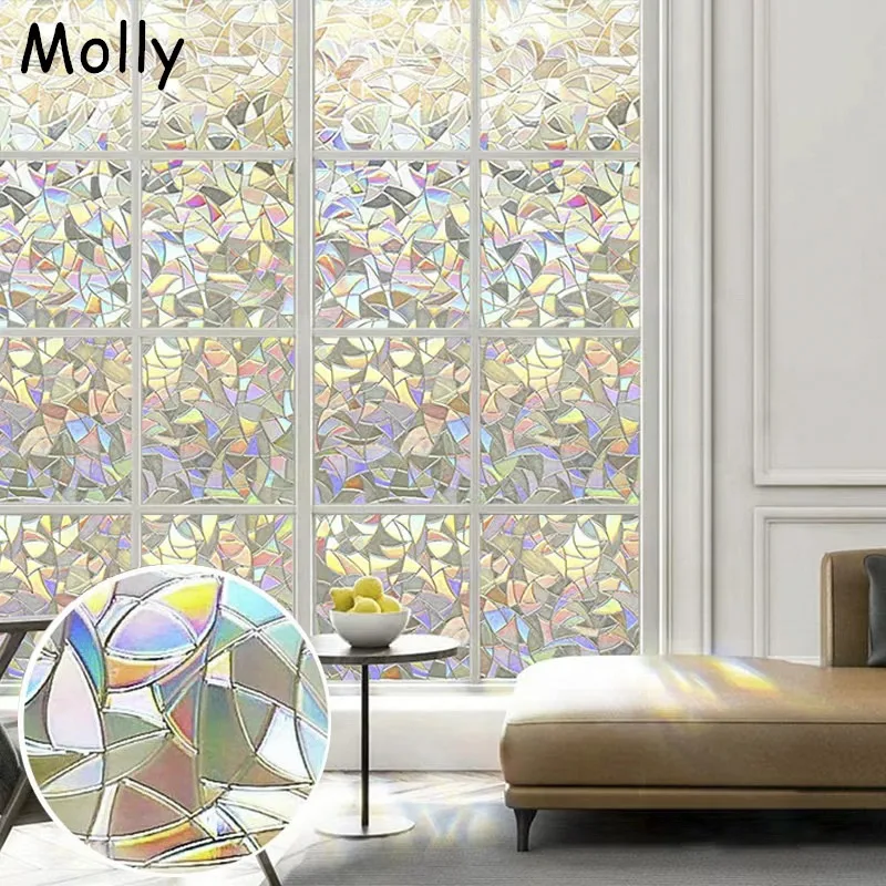 

Window Privacy Film Static Clings Vinyl 3D Decals Stickers Rainbow Glass Door Sticker Non-Adhesive Stained Glass Window Decals