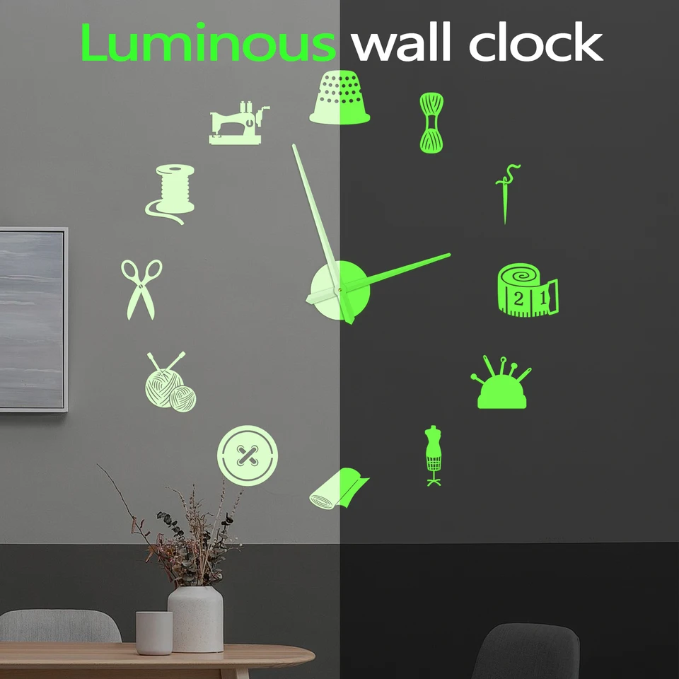 Wandklok Naaigereedschap Kleermaker Wandklok Voor Ambachtelijke Kamer Schaar Ontwerp Modeontwerper Riool Home Decor Naaister Stille Wandklok