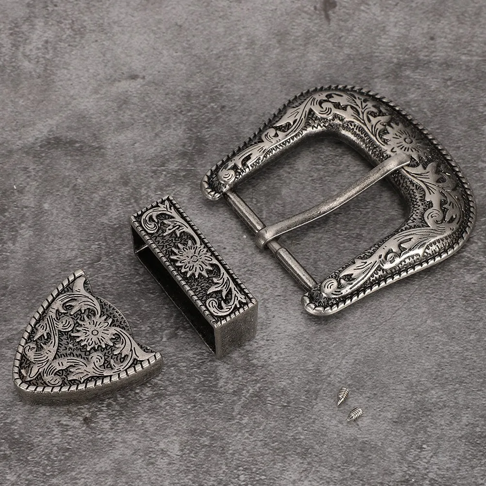 Alloy Buckle Belt Buckle Set Vintage Handmade Carving Alloy Waist Belt Set for Collar Saddle Accessories Leather Tools Leather Craft Tools Leather Craft Tool