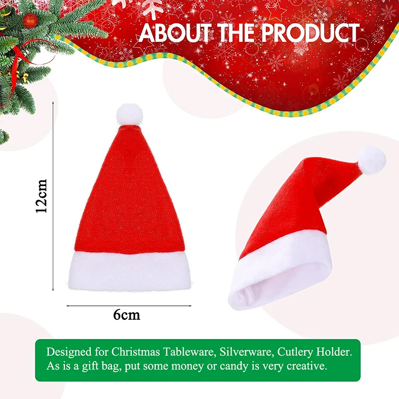 Christmas Cutlery Bag Mini Santa Hats Wine Bottle Caps Knives Forks Pocket Cover Silverware Holder Table Dinnerware Decorations