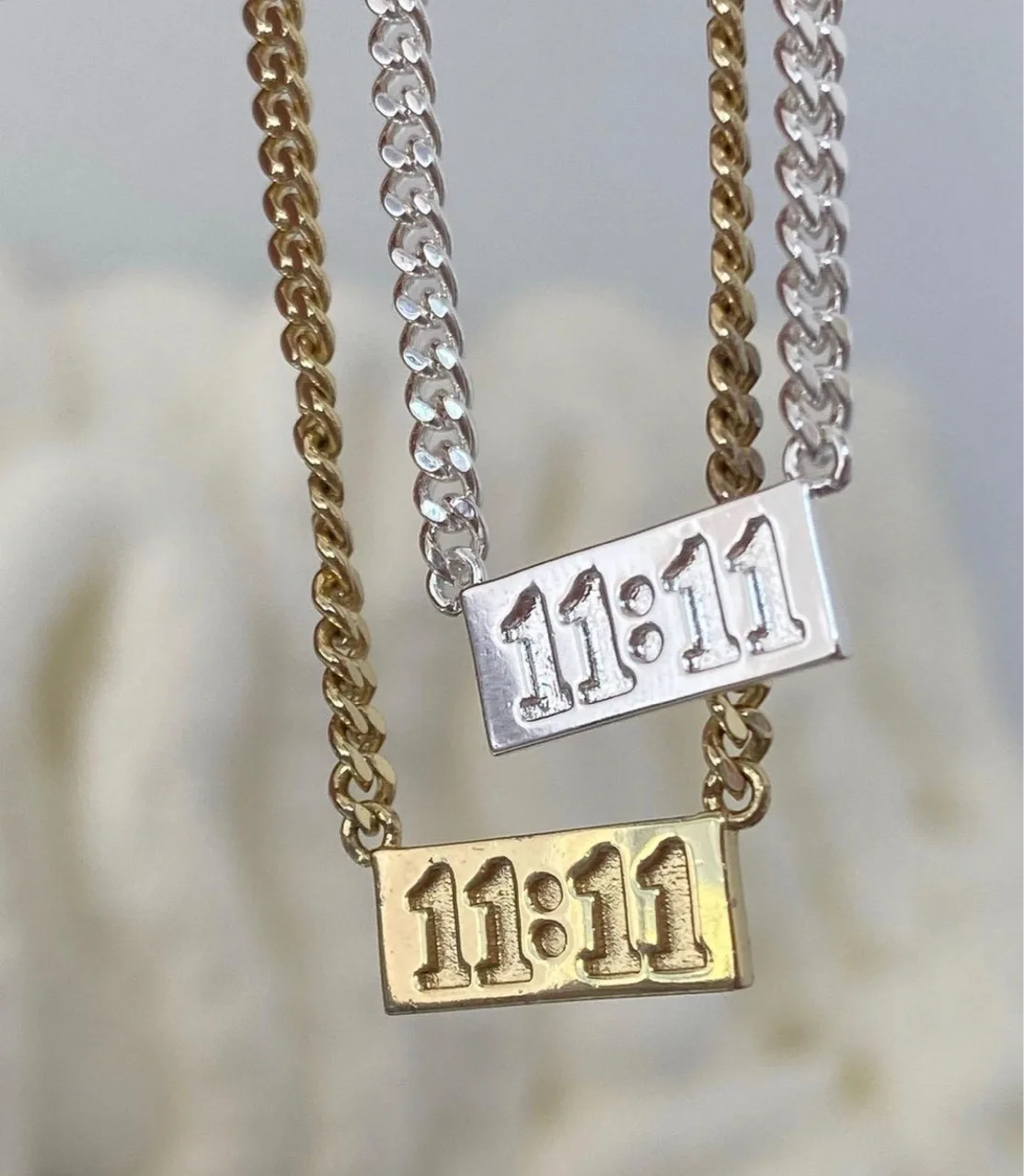 11:11 Rectangle Pendant Necklace Fine Polished Stainless Steel Gold Plated Necklace Meaningful Number Jewelry Gifty For Women