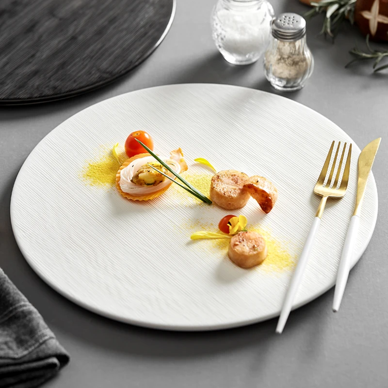 

European Ceramic Western Steak Flat Plate Black White Fruit Dessert Plate 12 Inch Tableware Kitchen Food Table Cooking Supplies