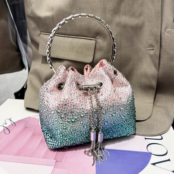 Handle Rhinestones Evening clutch Bag Purses and handbag luxury Designer shoulder bag Shiny Crystal Clutch purse bucket bag
