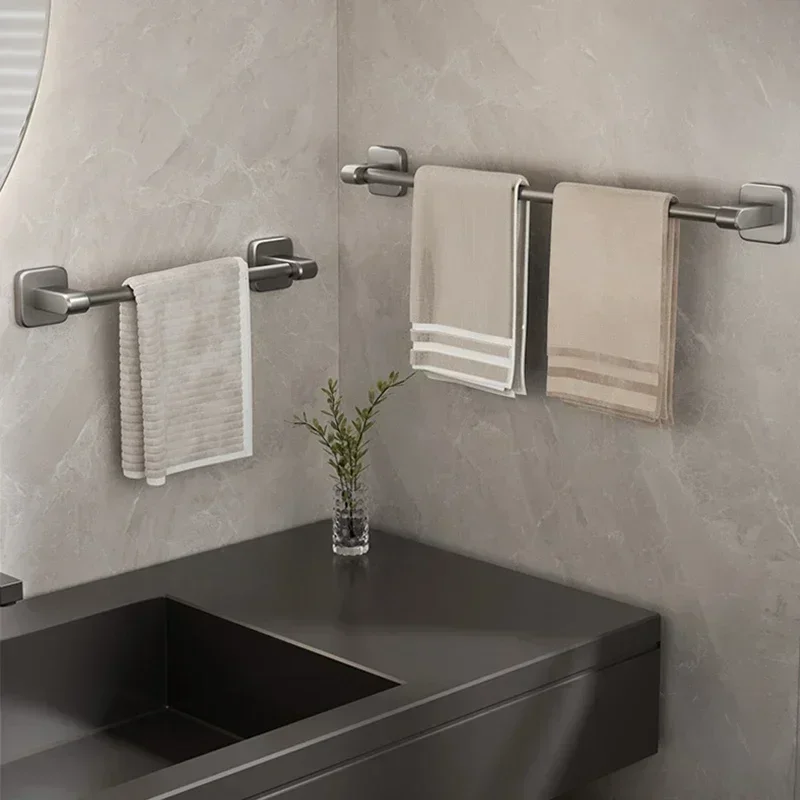 New 40CM Bathroom Towel Holder White Without Drilling Bathroom Black Towel Rack Bar Self-Adhesive