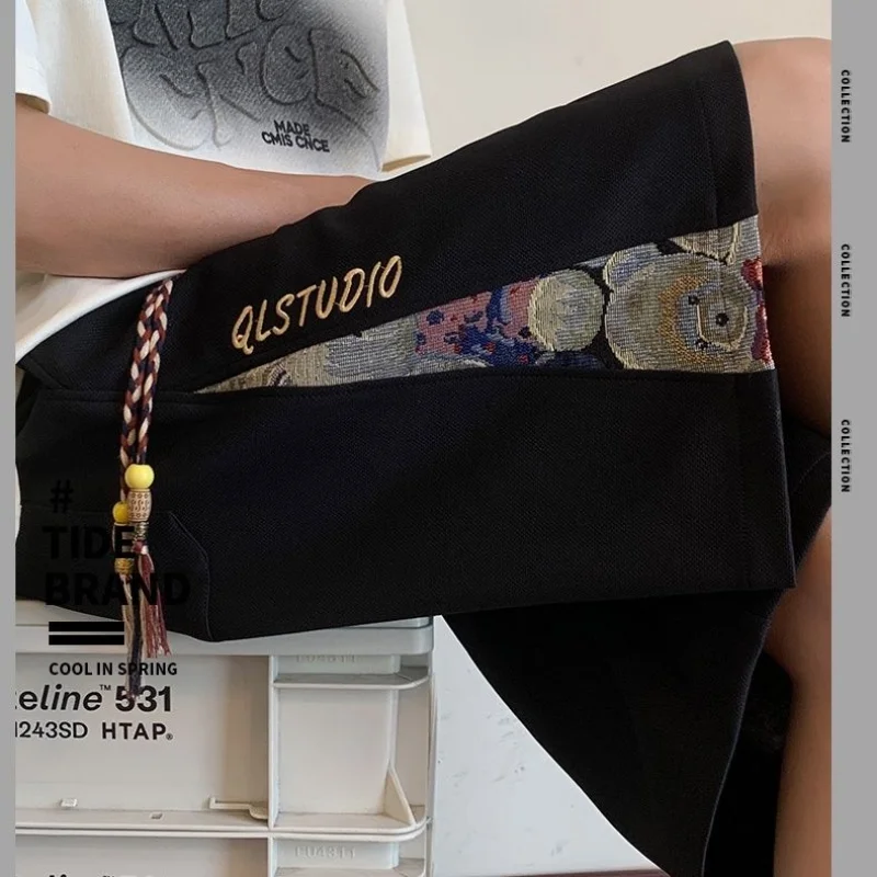 Summer High-end Pockets Chinoiserie Shorts Men's Popular 2023 New Pants Trend Casual Loose Waist Drawstring Cropped Short