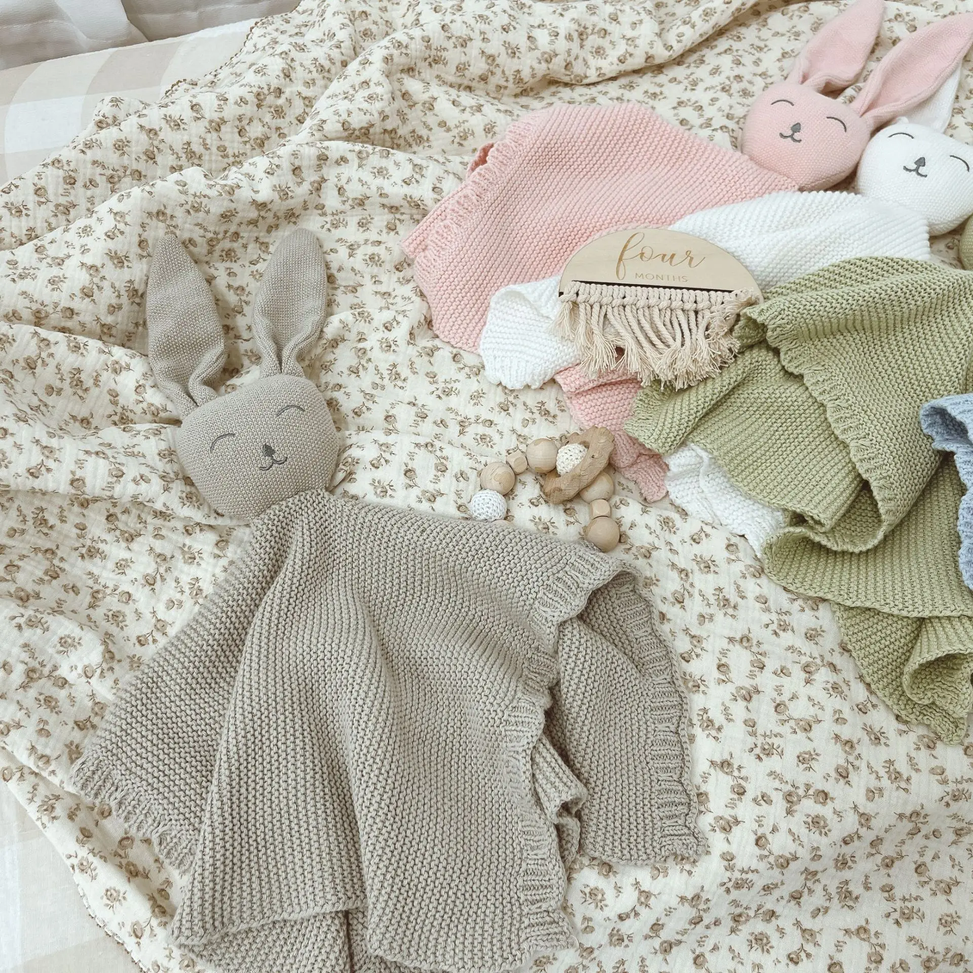 Cute Rabbit Knitting Baby Comfort Towel Comforter Blanket Soft Newborn Sleeping Dolls Kids Sleep Toy Soothe Appease Towel 3