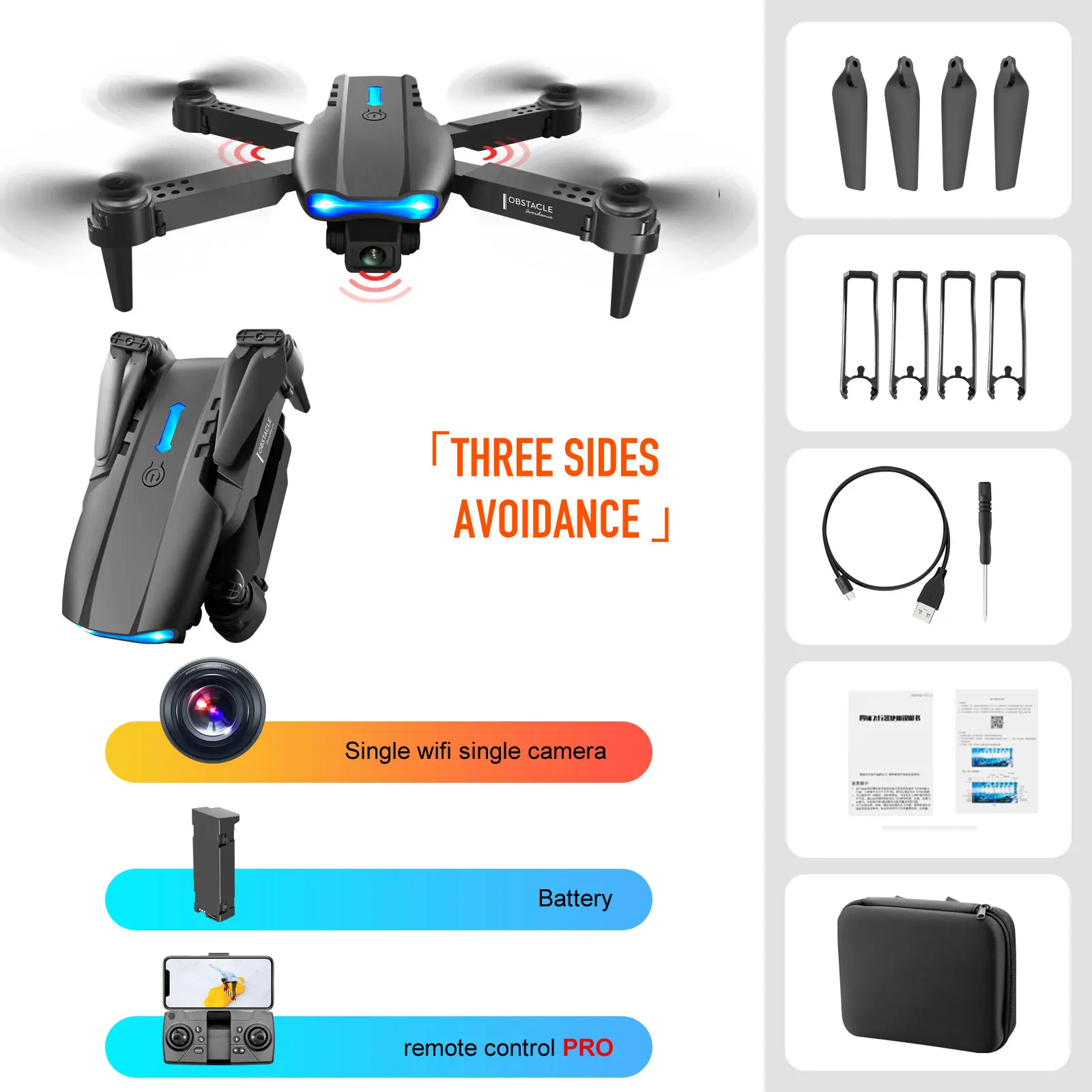 2022 New E99 K3 Drone 4K Dual HD Camera Three Sided Obstacle Avoidance WiFi FPV  Professional Foldable Quadcopter Gifts Toys 6 ch remote control quadcopter RC Quadcopter