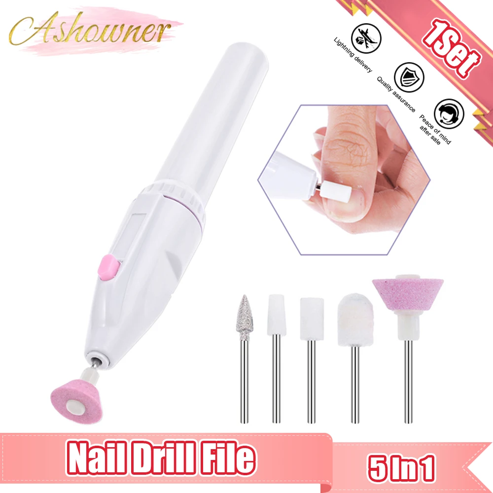 ASHOWNER Kit de manucure électrique 5 en 1, perceuse à ongles, lime, broyeur, Kit de toilettage, éliminateur de callosités, tampon à ongles, polisseuse