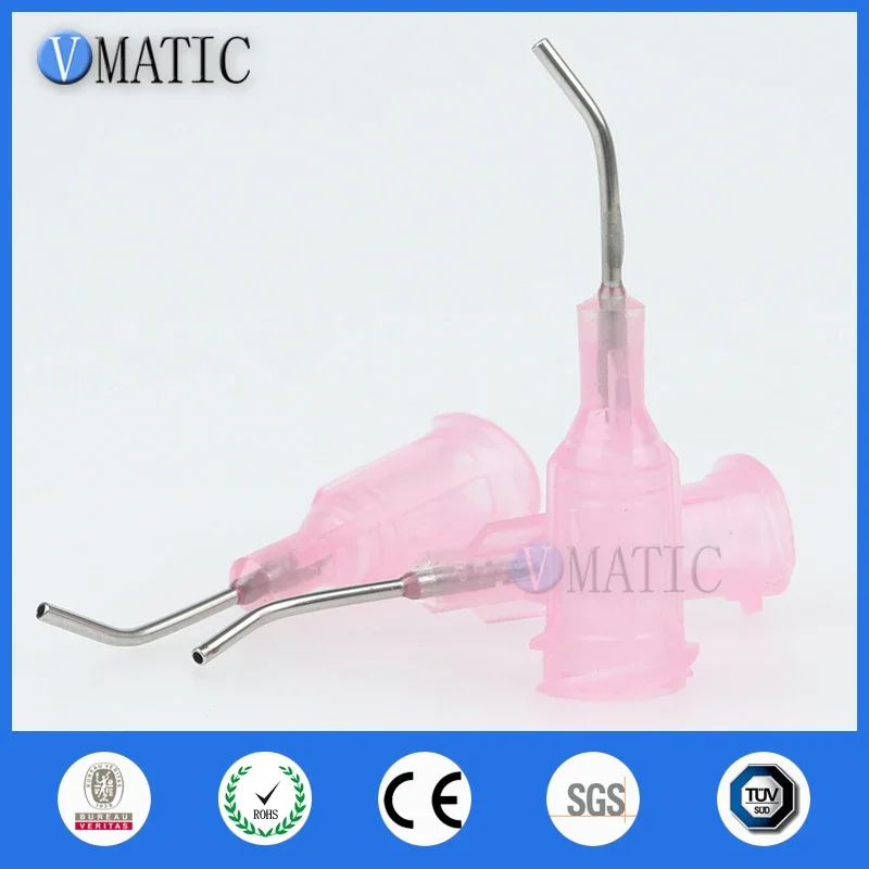 100Pcs 20G Pink 0.5'' Tube 45 Degree Bend Bent Dispensing Blunt End Stainless Steel Needle Tips 1/2 Inch
