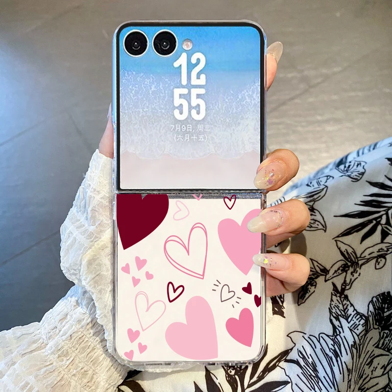 Love Heart Print Clear Folding Phone Case - Transparent Hard PC Cover