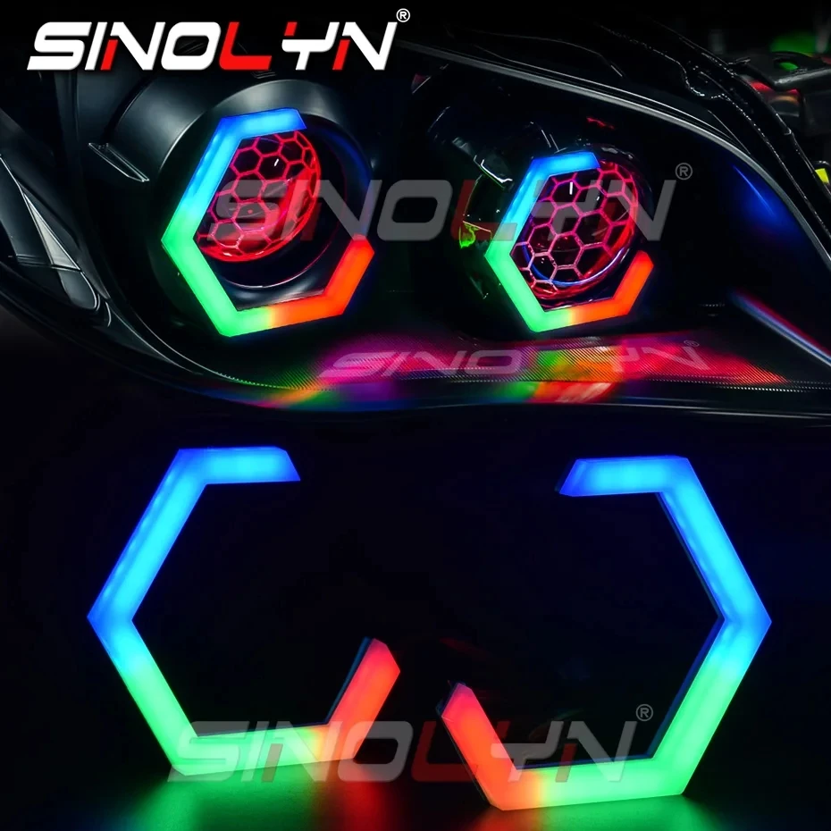 

Sinolyn Hex RGB Dynamic Revolving Angel Eyes Cotton LED Sequential Flowing Multicolor Car Halo Rings APP Control 70/80/86/90MM