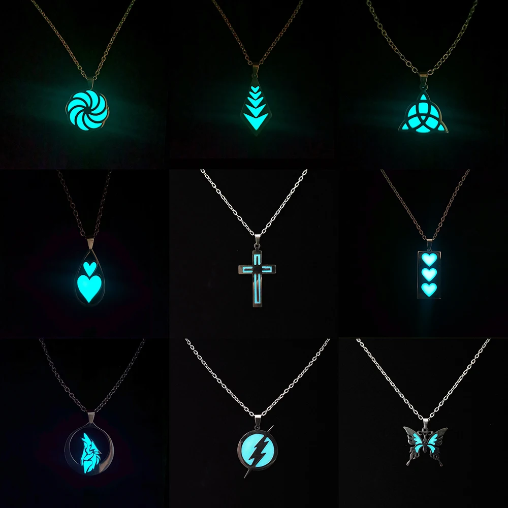 Luminous Necklace for Women Men Glowing In The Dark Cat Snake Ox Elephant Cross Pendant Necklace Gothic Halloween Party Jewelry