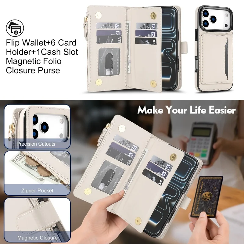 Sleek Crossbody Leather Wallet Phone Case & Zipper Card Holder Bag