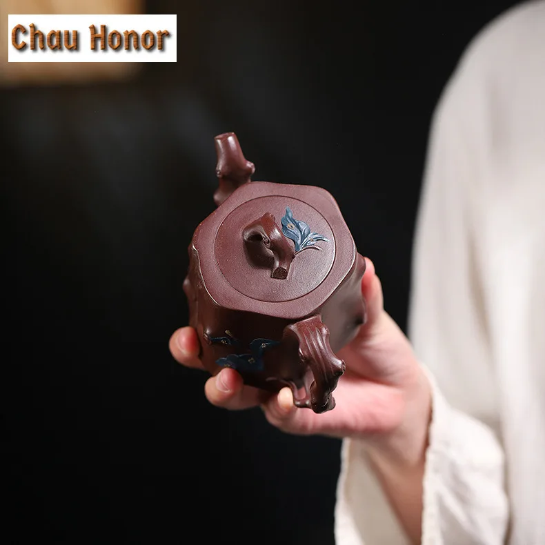 250ml Luxury Yixing Purple Clay Teapots Handmade Stump Pot Raw Ore Purple Mud Tea Maker Kettle With Strainer Zisha Tea Set Gifts