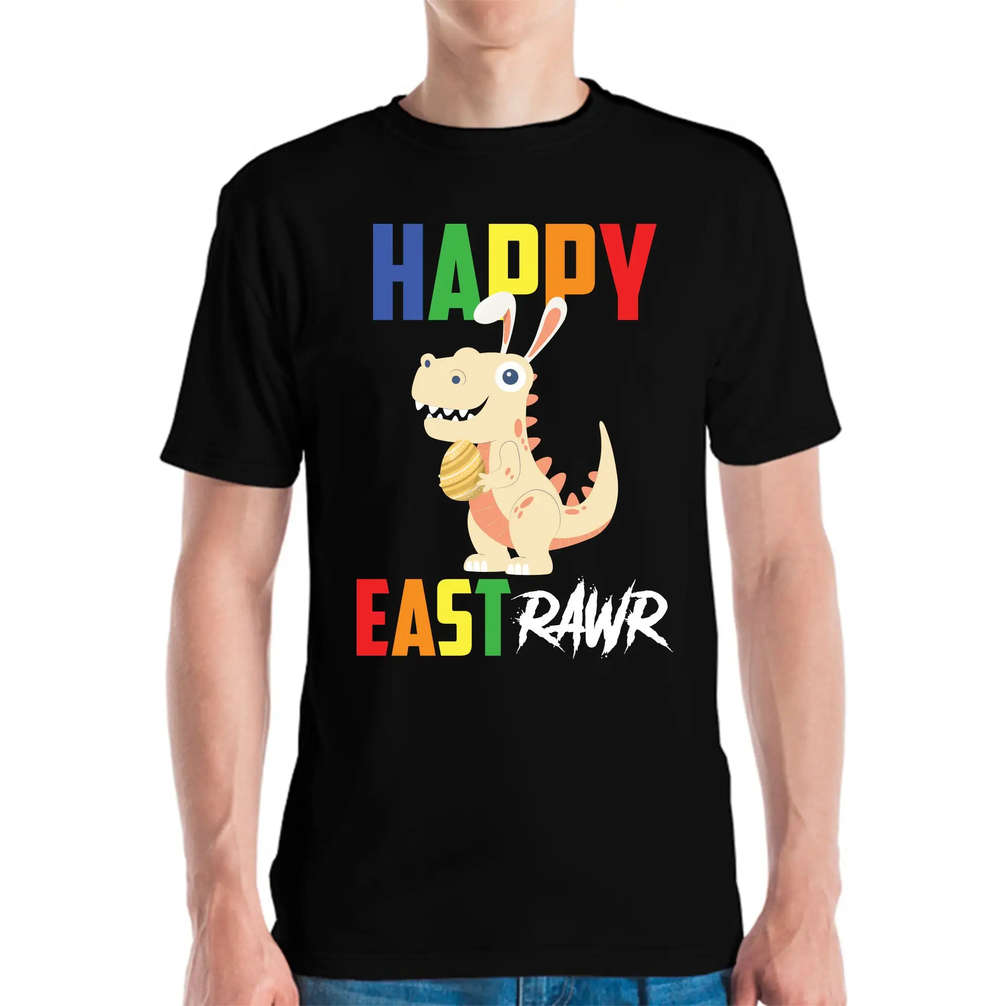 Divertente Happy Eawawr T Rex Dinosaur Easter Bunny Egg Costume Shirt Maniche Lunghe O Corte