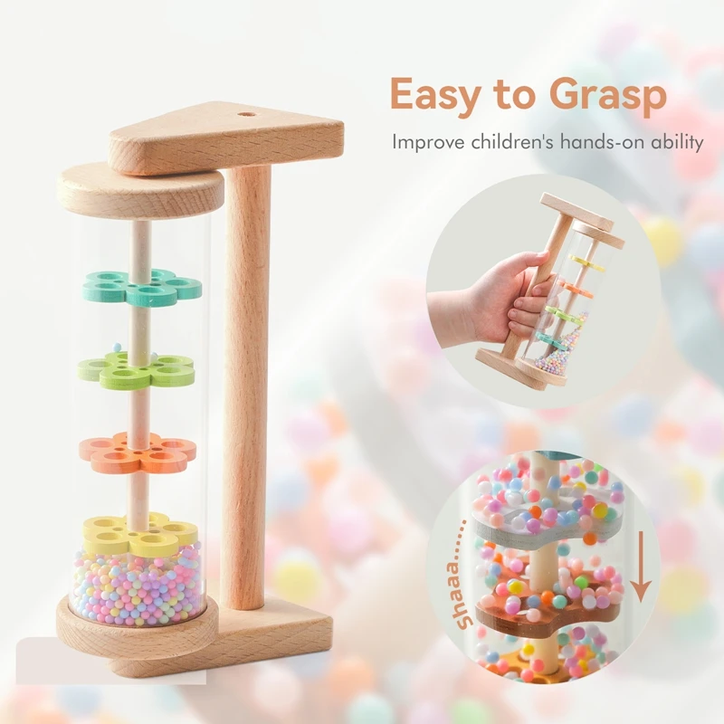 Montessori Baby Rain Stick Rainbow Hourglass Rain Music Rattle With Support Kid Montessori Sensory Toys BABY's Educational Gift