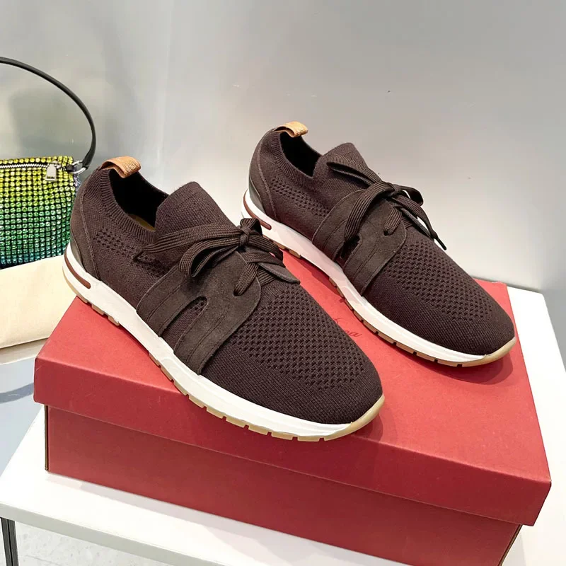 Loro*p23 Summer New Wool Sports Shoes Lace-up Knitted Breathable Casual Thick Bottom Couple Style Flats 3