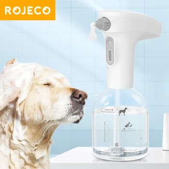 ROJECO-자동 고양이 비누 거품 디스펜서, 개 샤워 전기 애완 동물 스마트 욕실 액체 비누 및 샴푸 디스펜서