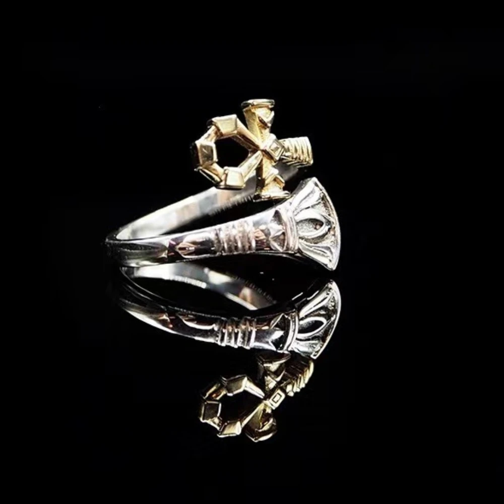 YILUOCD Gothic Style Thai Silver Egypt Ring Vintage Ankh Cross Ring for Men Ancient Egypt S925 Protective for Jewelry - Image 2