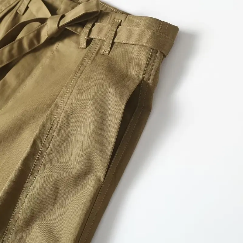 Withered Simple Commuter Cotton Casual shorts Women Japanese Style With Belt Bermuda Ladies