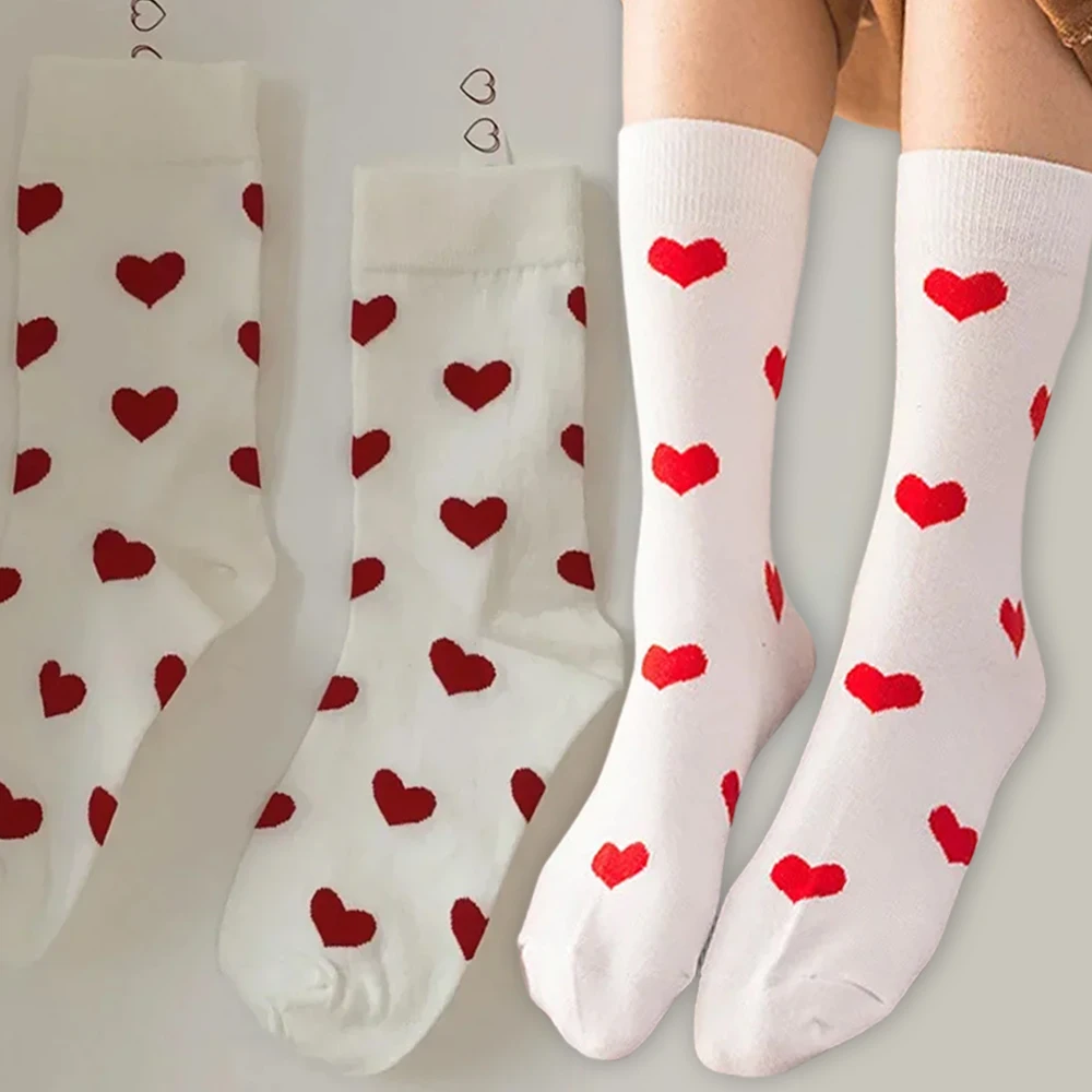 

1/2pairs Funny Love Sock Red Heart Pattern Cotton Men Women Crew Street Tide Middle Tube Sox Gift Fashion Cute Socks Novelty