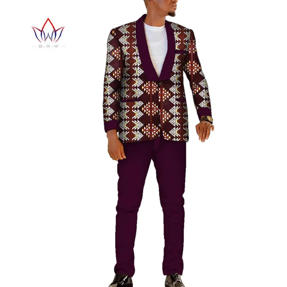 

BintaRealWax, африканский восковой принт, мужской костюм, куртка Дашики с карманом и брюки, Женская традиционная африканская одежда WYN1469