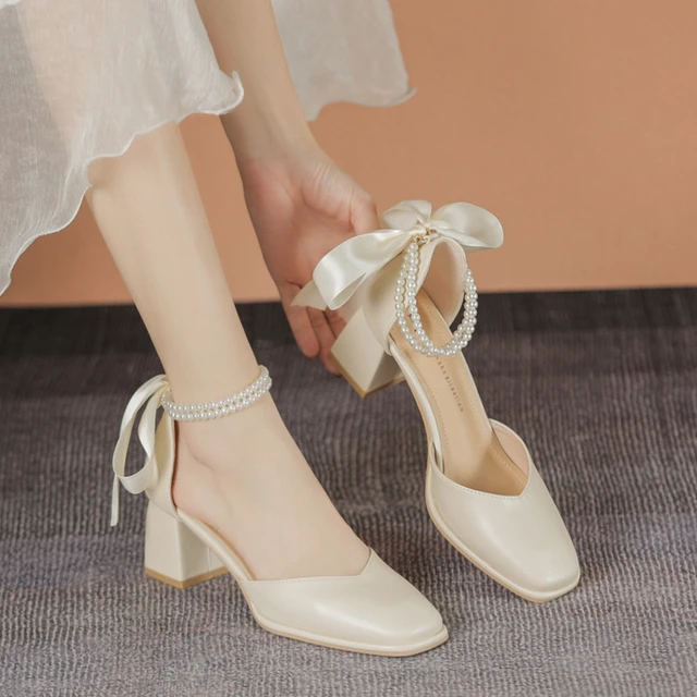 Temperament Bow High Heels Female Korean Style Fashion Shallow Mouth  Pointed Head Single Shoes Party Pumps Zapatos Para Mujer - AliExpress