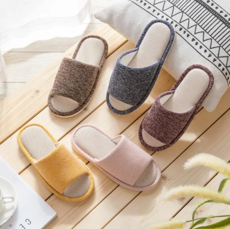 

Cotton linen slippers women's summer home fabric art linen indoor lovers non slip soft floor Warm slippers Comfortable fashion