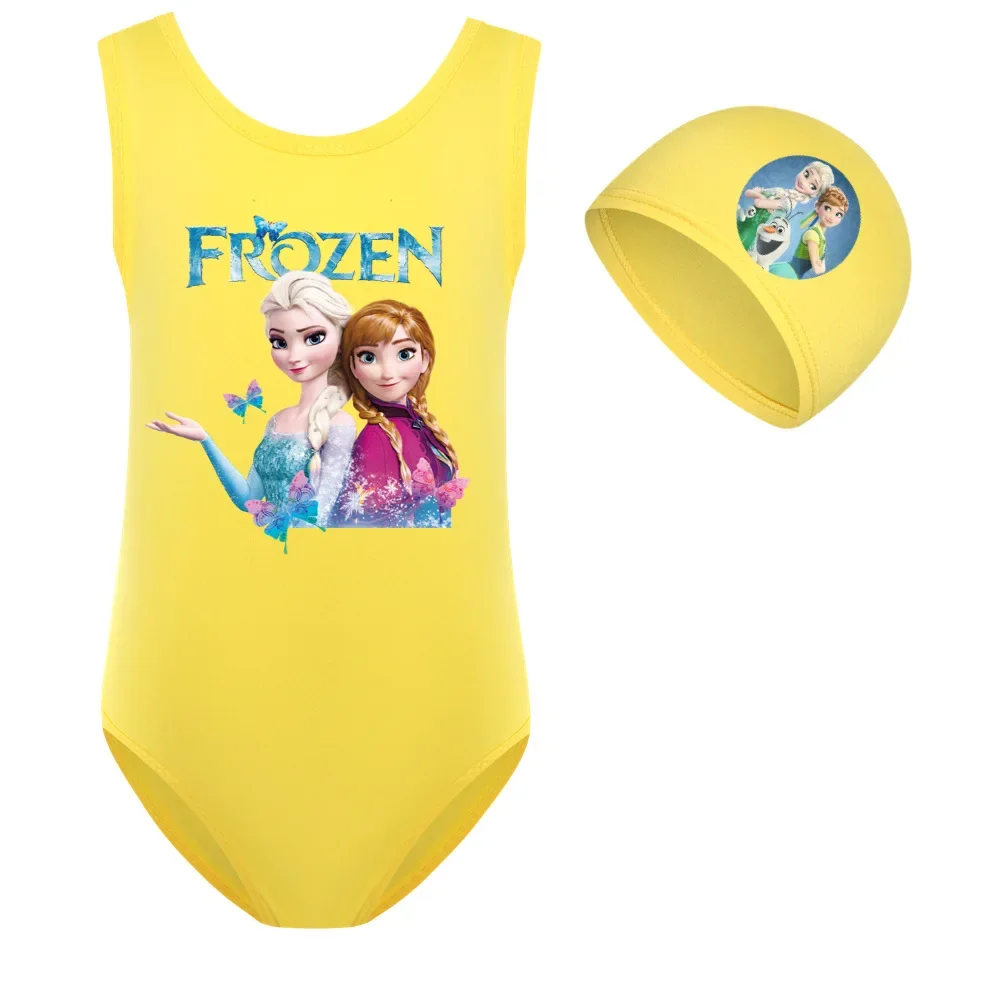 Girls One Piece Swimsuit children swimwear 2 Pcs/Set Cartoon Frozen Anna Elsa Kid Sport for Beach