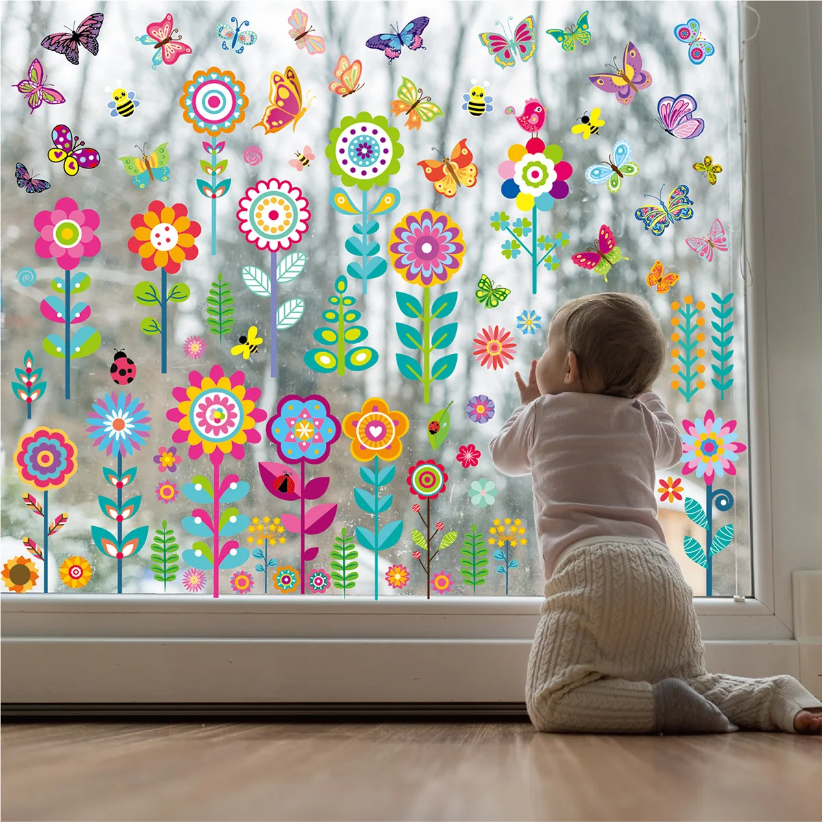 

NEW Flower Butterfly Window Stickers Plant Home Living Room Children's Room Kindergarten Glass Decoration Static Window Stickers
