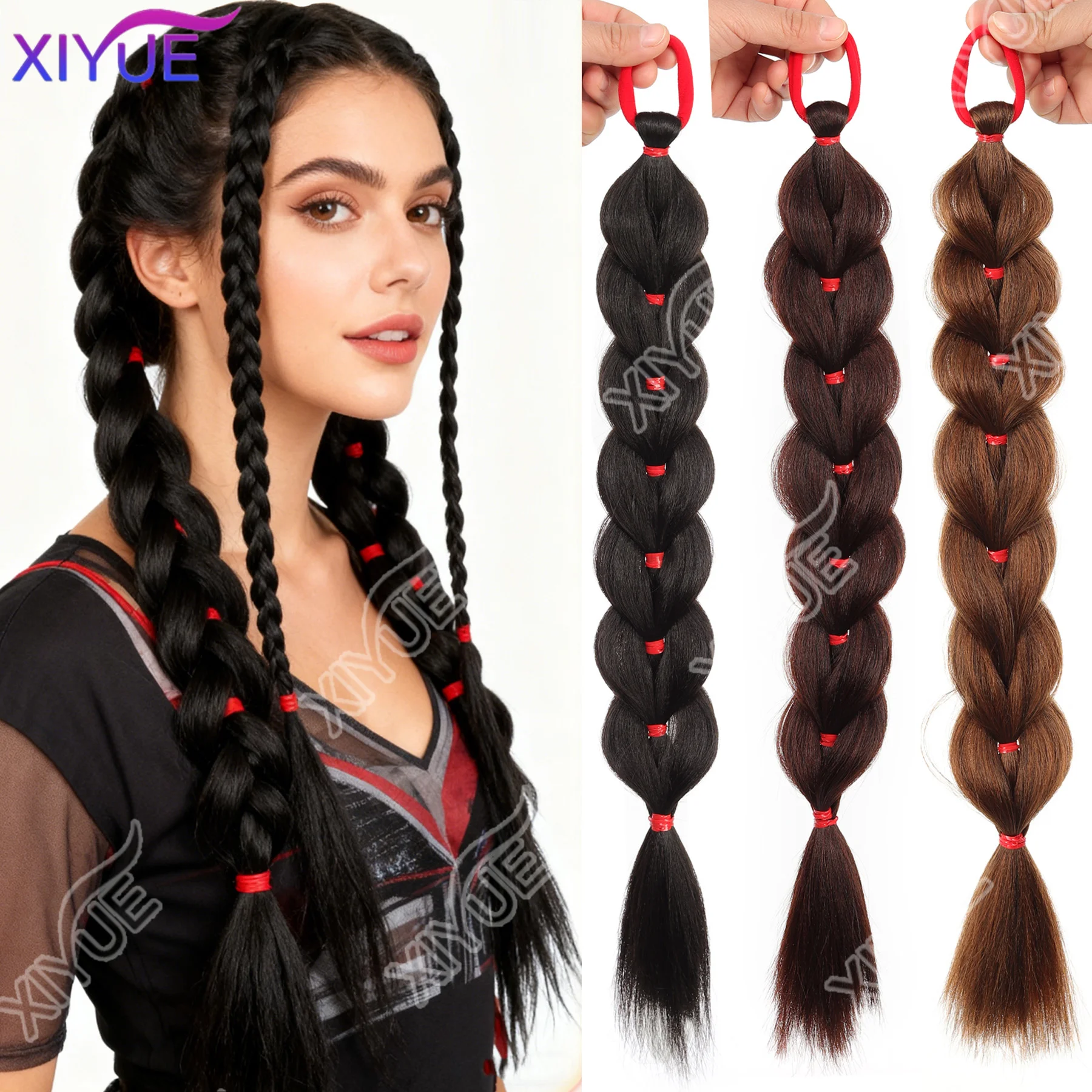 XIYUE Synthetic Braided Twist Braids ponytail Hair Extension Black Natural Wig Long Ponytail Hair Band Rubber Band Women's Wig